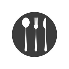 Dishes. Spoon, fork, knife and plates icons set, menu logo, cutlery silhouette. Vector illustration.