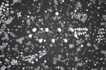 Heptane molecule made with balls, conceptual molecular model. Chemical 3d rendering