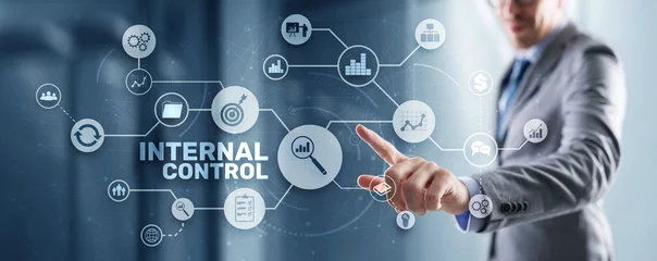 Fotobehang Internal control on virtual screen. Accounting and audit © Funtap