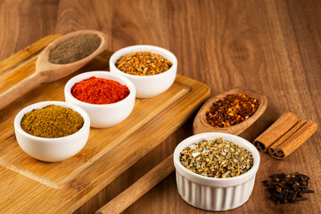 Variety of spices and seasonings on the table.