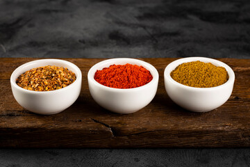 Variety of spices and seasonings on the table.