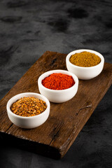 Variety of spices and seasonings on the table.