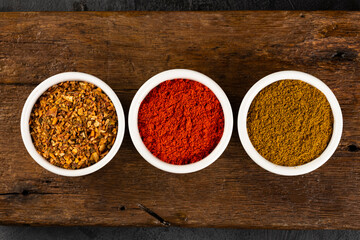 Variety of spices and seasonings on the table.