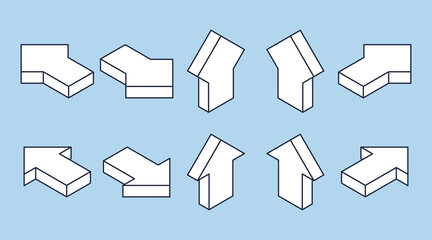 Fototapeta na wymiar Isometric 3d arrows pointing in different direction icons set. EPS 10 Vector illustration.