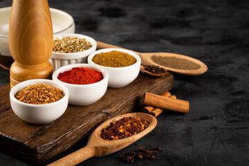 Variety of spices and seasonings on the table.