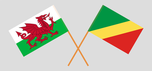Crossed flags of Wales and Republic of the Congo. Official colors. Correct proportion