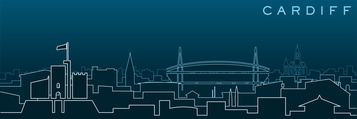 Cardiff Multiple Lines Skyline and Landmarks
