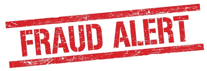 FRAUD ALERT text on red grungy rectangle stamp.