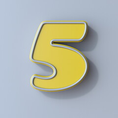Yellow cartoon font Number 5 FIVE 3D