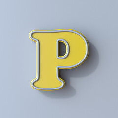 Yellow cartoon font Letter P 3D