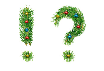 A question mark and an exclamation mark made from spruce branches for the New Year