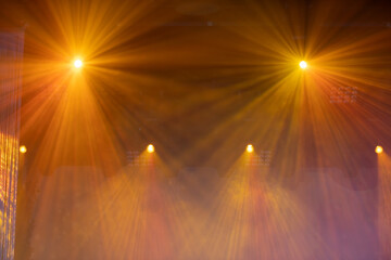 scene, stage light with colored spotlights and smoke