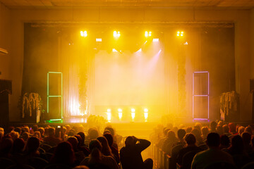 stage light with colored spotlights and smoke, concert and theatre scene 
