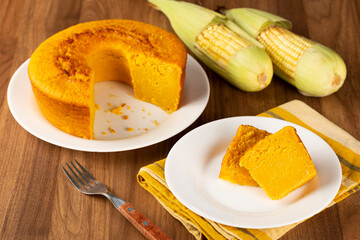Delicious corn cake on the table.