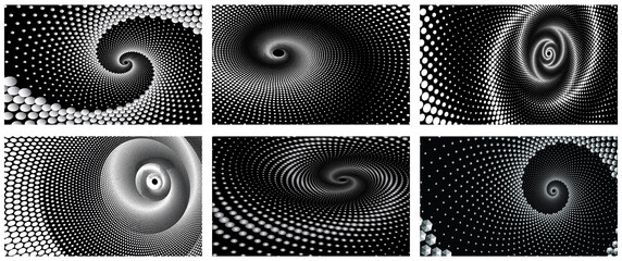 Set of Dotted Halftone Vector Spiral Patterns or Textures