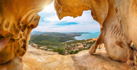 Fantastic view on Palau  from popular travel destination Bear Rock (Roccia dell’Orso).