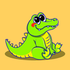 Crocodile cute cartoon illustration. Crocodile is sitting and looking cute. Flat vector illustration. 