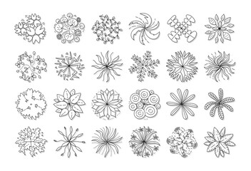 hand drawn vector set of top view tree.