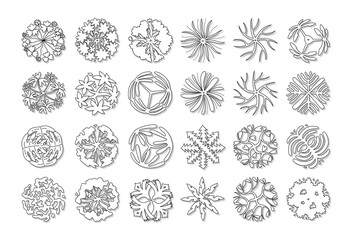 hand drawn vector set of top view tree.