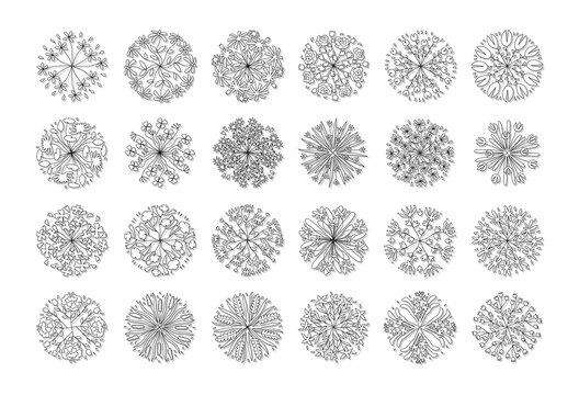hand drawn vector set of top view tree.