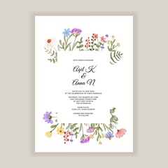 wildflower wedding invitation template - obrazy, fototapety, plakaty