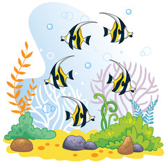 Fototapeta na wymiar Sea world wildlife background with tropical striped fish