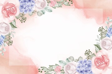 hydrangea blue and rose background floral frame