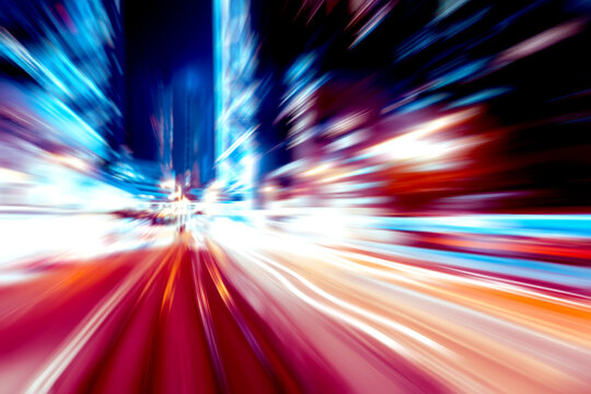Abstract image of night traffic light trails in the city © joeycheung