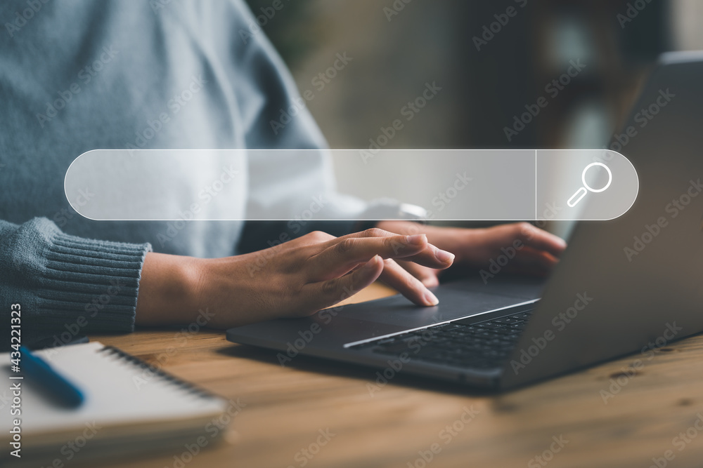 Aufkleber Searching Browsing Internet Data Information with blank search bar. business people working with computer for finding data.