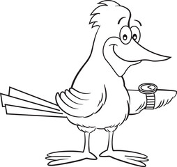 Black and white illustration of a smiling bird wearing a wristwatch.