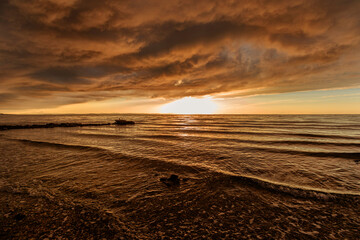 Sunset over the Adriatic Sea in Zaton near Nin