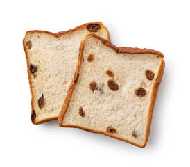 Bread with raisins placed on a white background.