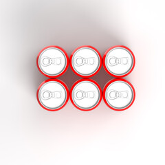 Six pack de latas en color rojo vistas de arriba