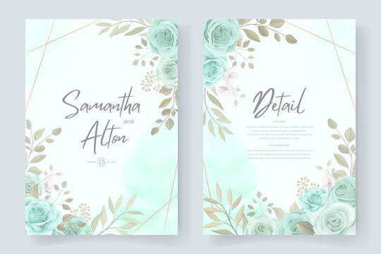 Elegant Wedding Invitation Template With Turquoise Color Floral Ornament