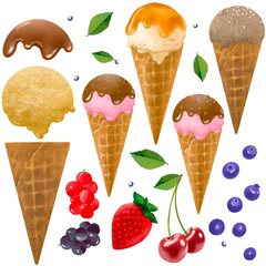 アイスクリームとフルーツのかわいいイラストセット