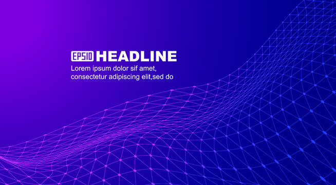 Dots and lines link triangles to form a wavy mesh network