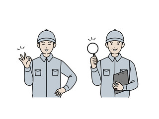 点検と確認　業者　整備士　作業着を着た男性　イラスト素材