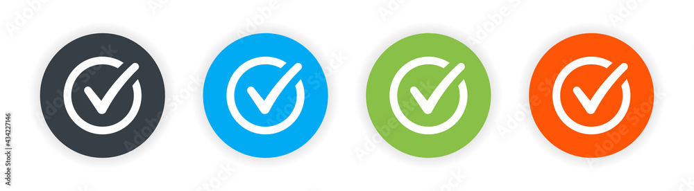 Poster set of tick icons. check button collection isolated on white background.