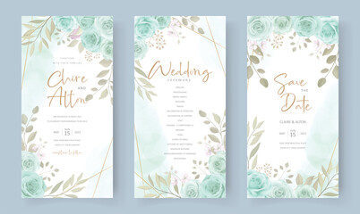 Elegant wedding invitation template with turquoise color floral ornament - obrazy, fototapety, plakaty