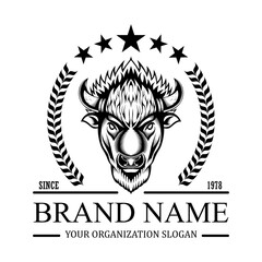American bison buffalo logo in classic elegance engraving style Vector emblem for your corporate identity vintage illustration sport poster logo brand and etc