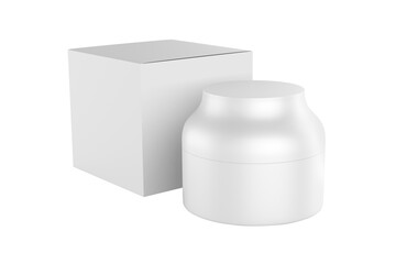 Cosmetic jar with packaging box mock up isolated on white background - 3d illustration