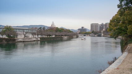 Fototapeta na wymiar Hiroshima Memorial Museum gives a feeling of silence and loneliness. Causing the atmosphere around the city to be lonely as well