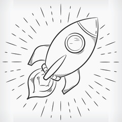 Doodle Rocket Ship Simple Handdrawn Sketch Vector Illustration Clipart