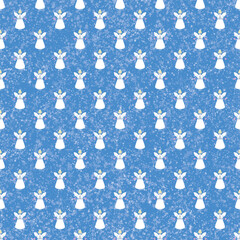 Angels in starry sky seamless pattern.