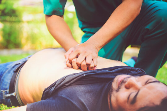Medical team is giving first aid to a man