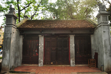 Classic antique retro old building in Hoan Kiem pond garden or Lake of the Returned Sword public park for vietnamese people and foreign traveler travel visit at Hoan Kiem square city in Hanoi, Vietnam