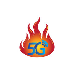 5G logo network speed circuit technology illustration in isolated white background, broadband telecommunication wireless internet concept