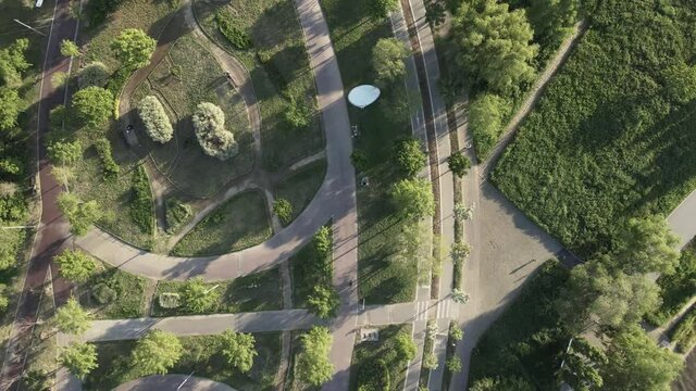 Aerial drone shot of Seoul Grass Garden, South Korea. Green city concept