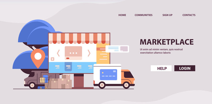 online e-commerce marketplace e-shop application on monitor screen internet platform for goods wholesale