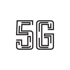 5G logo network speed circuit technology illustration in isolated white background, broadband telecommunication wireless internet concept